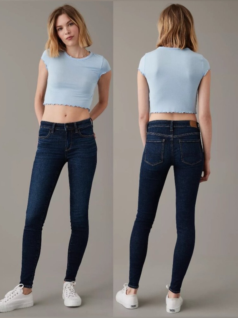 AE | NWT Dark Wash Soft Stretchy Low Rise Skinny Jean Jeggings Size 2 Long Tall